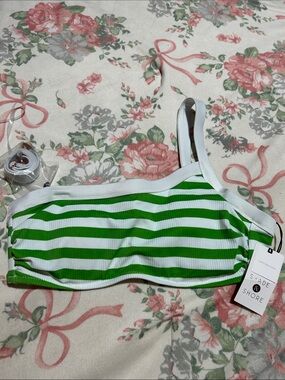 Shade & Shore White Bikini Top with Green Trim